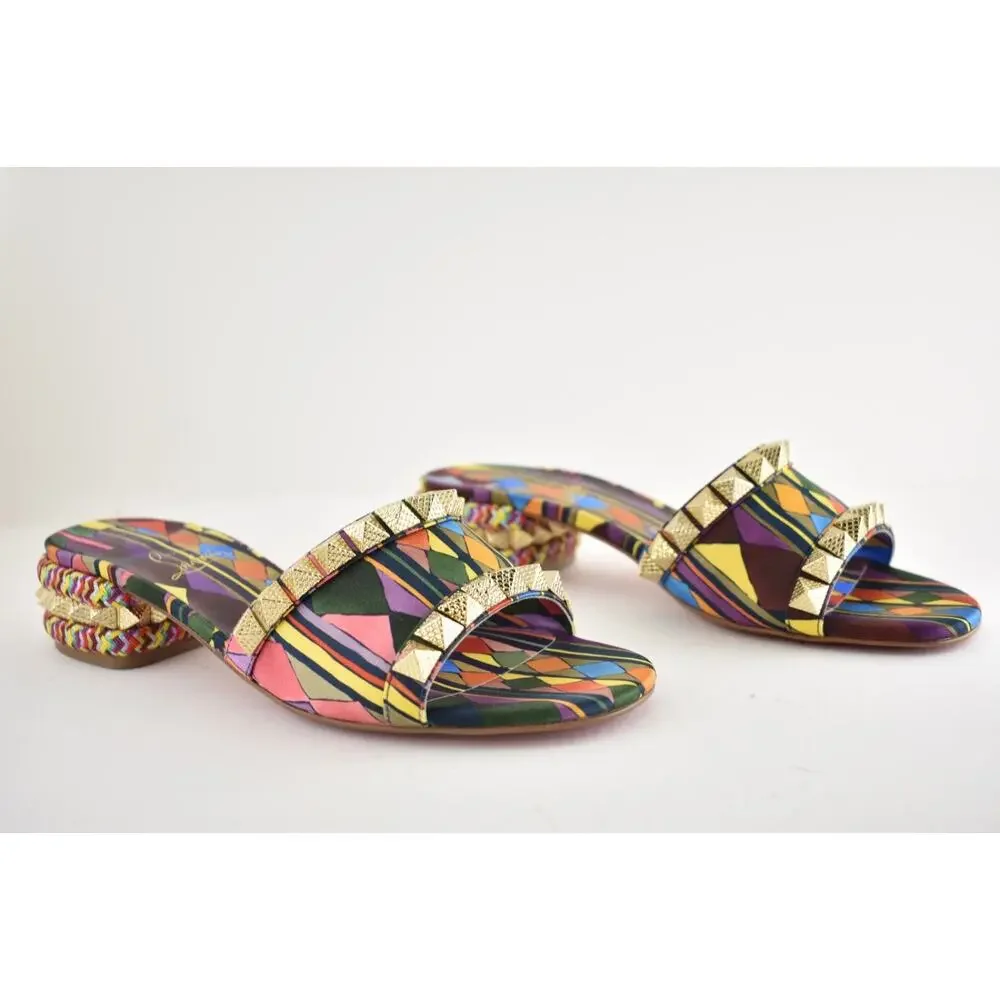 Christian Louboutin Pyramule 30 Multicolor Gold Stud Block Heel Mule Sandal 39